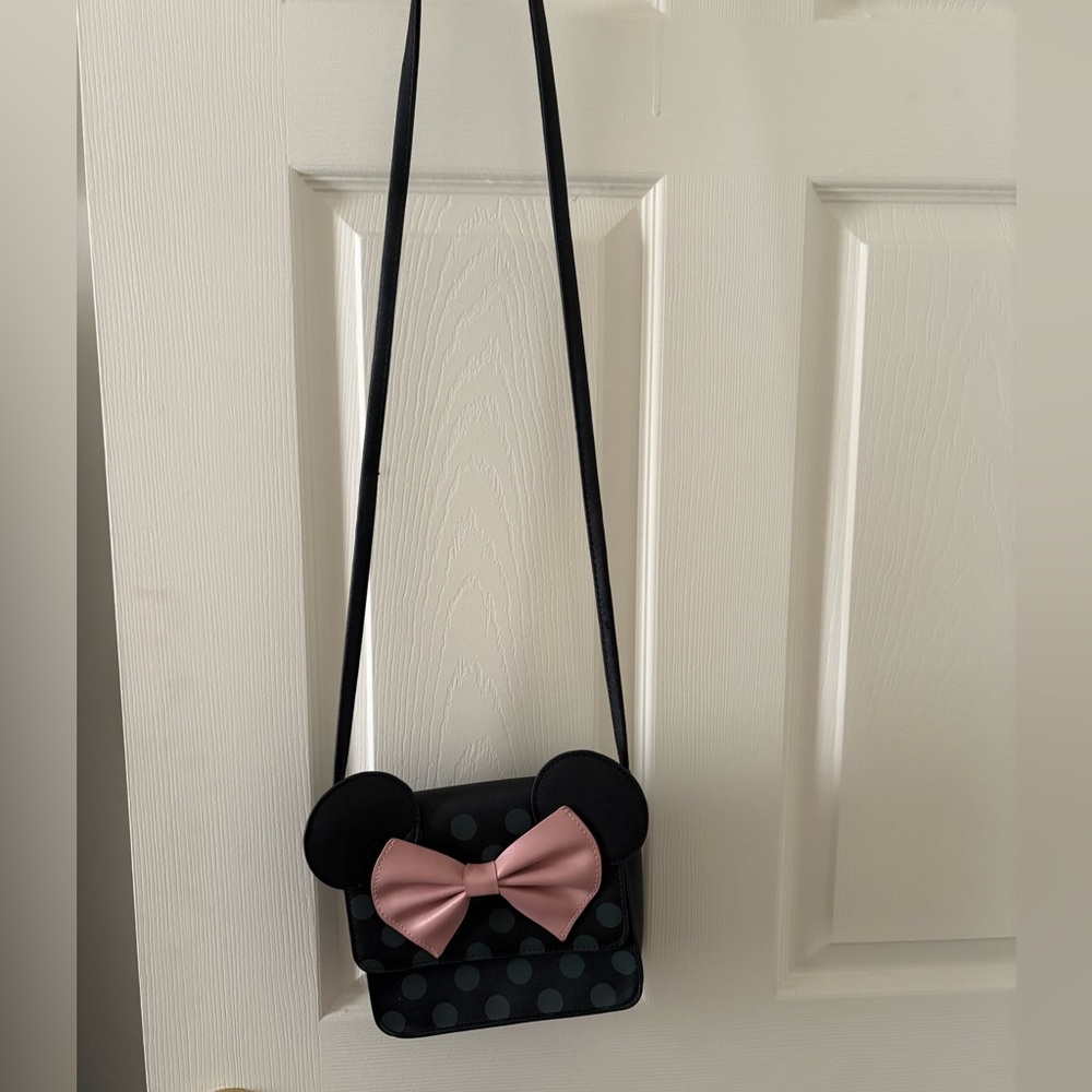 Minnie Mouse Black and Pink Polka Dot Crossbody Bag
